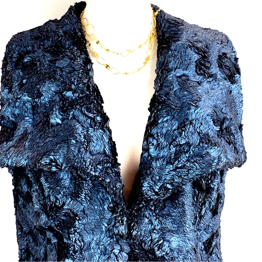 Katherine Barclay Cobalt Faux Fur Montreal Deep Blue Waterfall Vest Medium - Picture 10 of 16